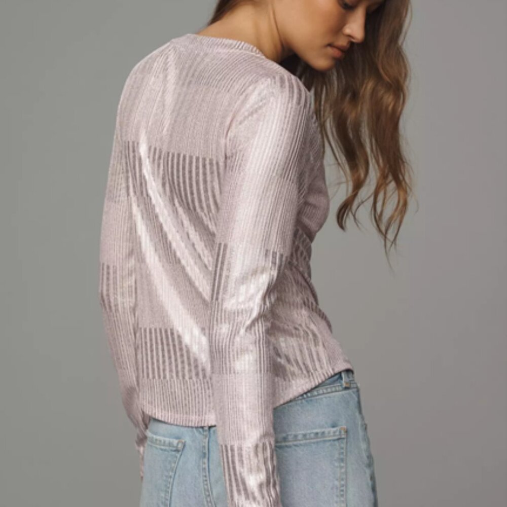 NWT ANTHROPOLOGIE Pilcro The Andie Ribbed Henley Top Shimmer Edition - Picture 5 of 12